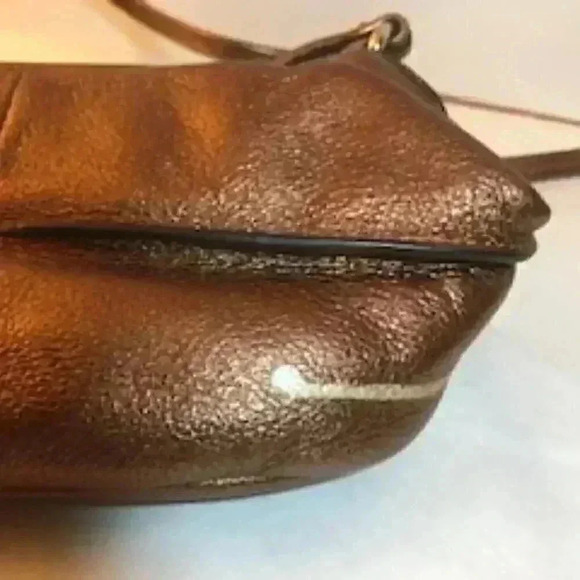 B Makowsky‎ Metallic Bronze Leather Chunky Chain Shoulder Hand Bag Purse - Picture 8 of 10